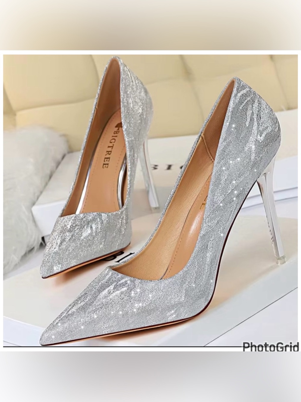 Bigtree Silver Glitter Pointed-Toe Stiletto Pumps 37 NWOB